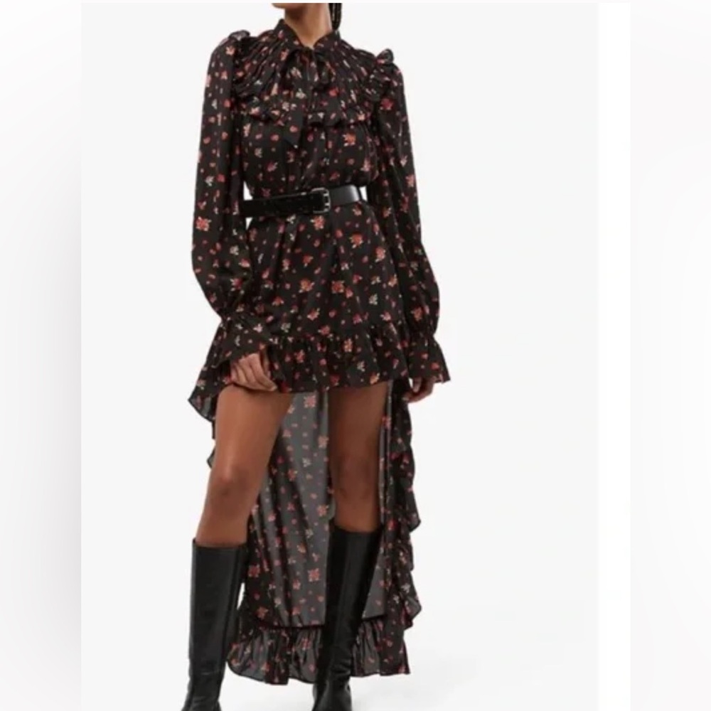 WeWoreWhat Black Multi High Low Polka Dot Floral Long Sleeve Dress NEW!